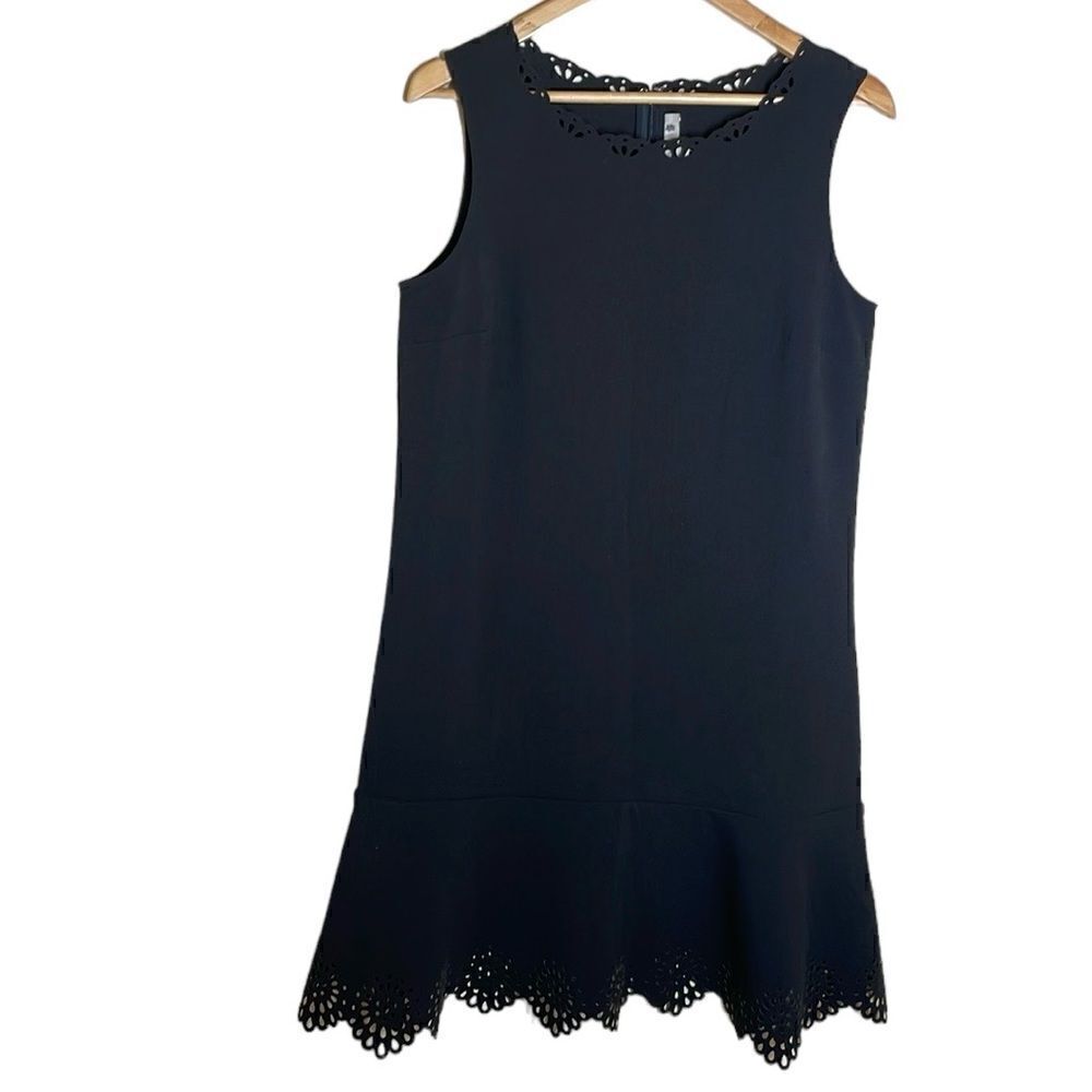 Loft Anne Taylor Black Scallop Trim Classic Fit & Flare Dress size 10